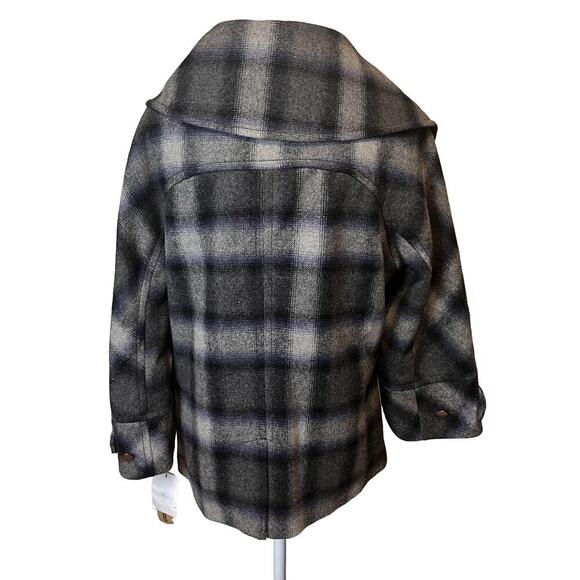 DKNY wool winter coat L plaid shawl collar classic warm jacket elegant trendy - Picture 5 of 8